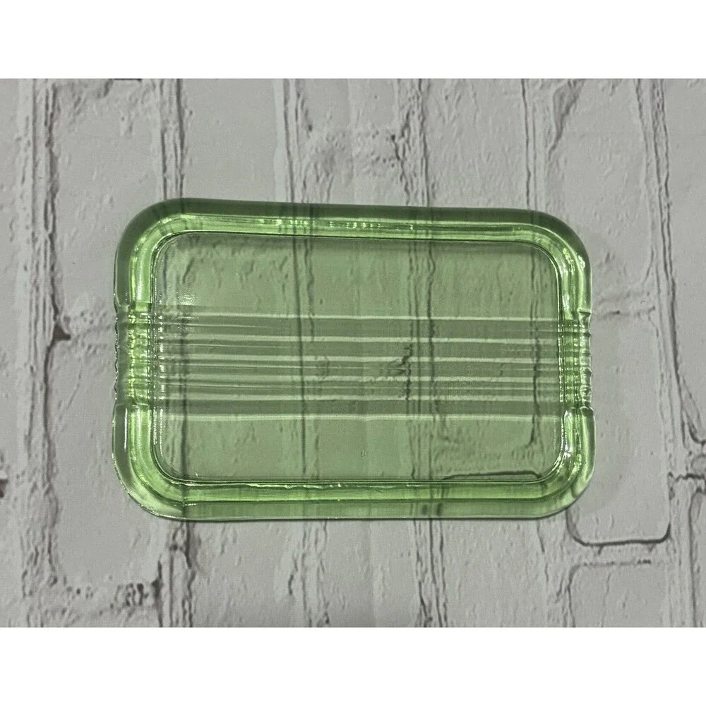 Vintage Green Uranium Depression Glass 4” X 6” Refrigerator Dish Lid Only